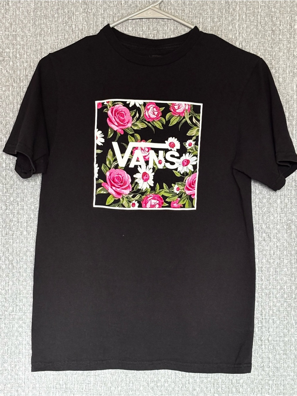 Vans Youth Black Floral Logo Graphic T-Shirt Size L